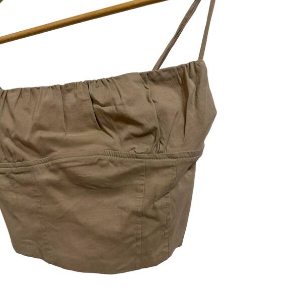 ZARA Cropped Tank Top Ruched Corset Style Square‎ Neck Khaki Brown Size XS - Picture 3 of 5